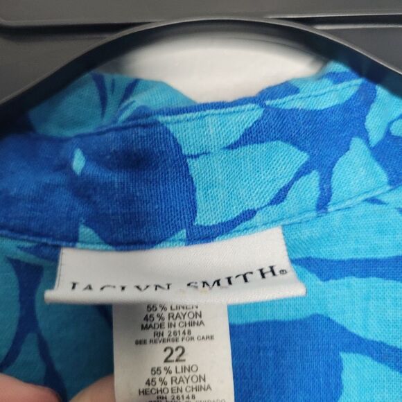 Jaclyn Smith Linen Blend Blue Floral Button Down Quirky Funky Coastal top 22 - Picture 3 of 5